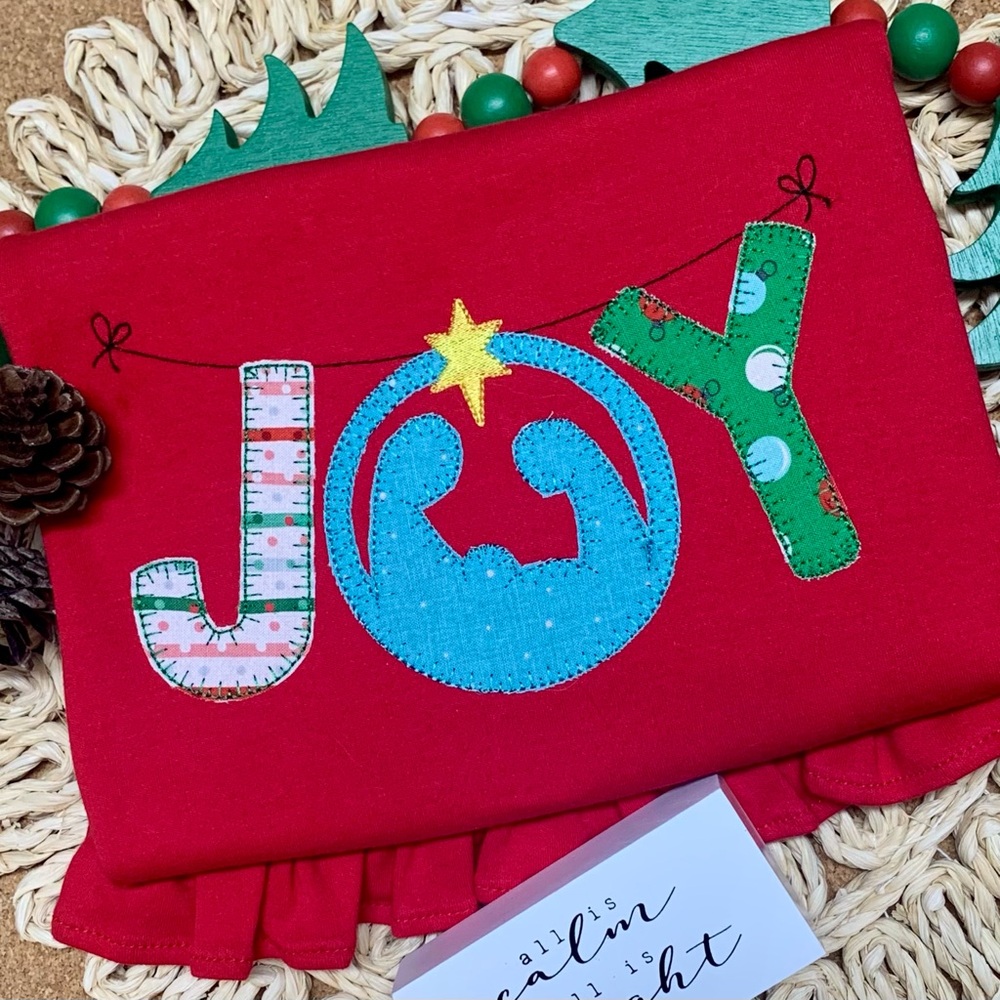 NEW Red Joy Nativity Applique Long Sleeve shirt